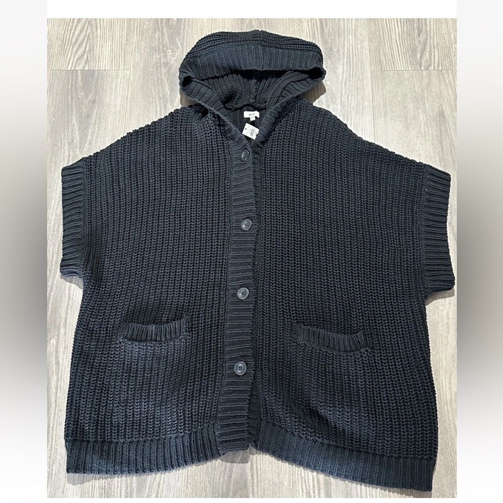 Aerie Black Chunky Hooded Oversized Slouchy Sweater Vest Size XS/S NEW!
